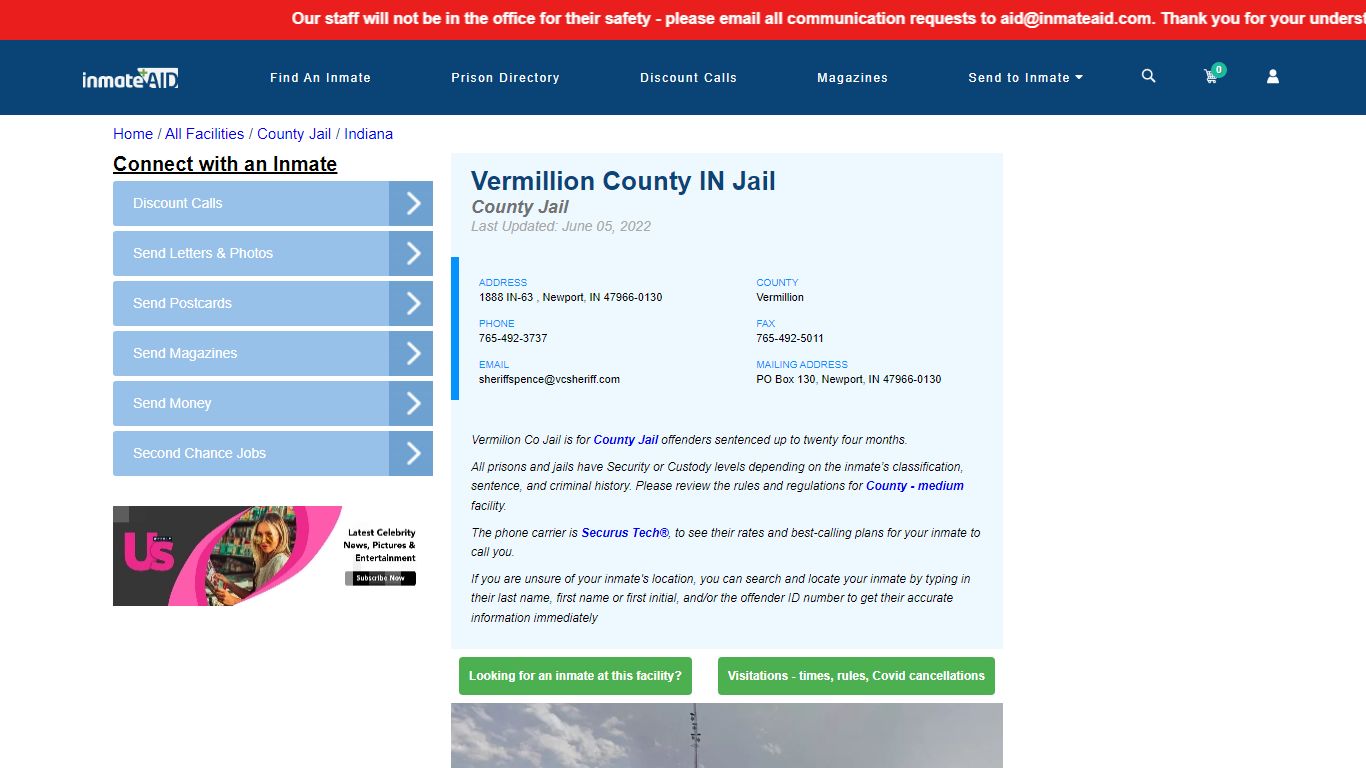 Vermillion County IN Jail - Inmate Locator - Newport, IN