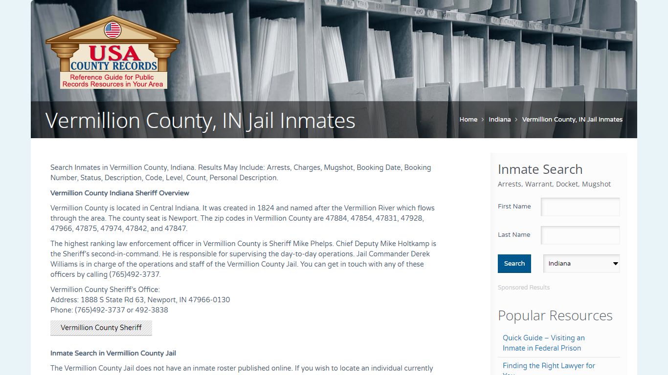 Vermillion County, IN Jail Inmates | Name Search