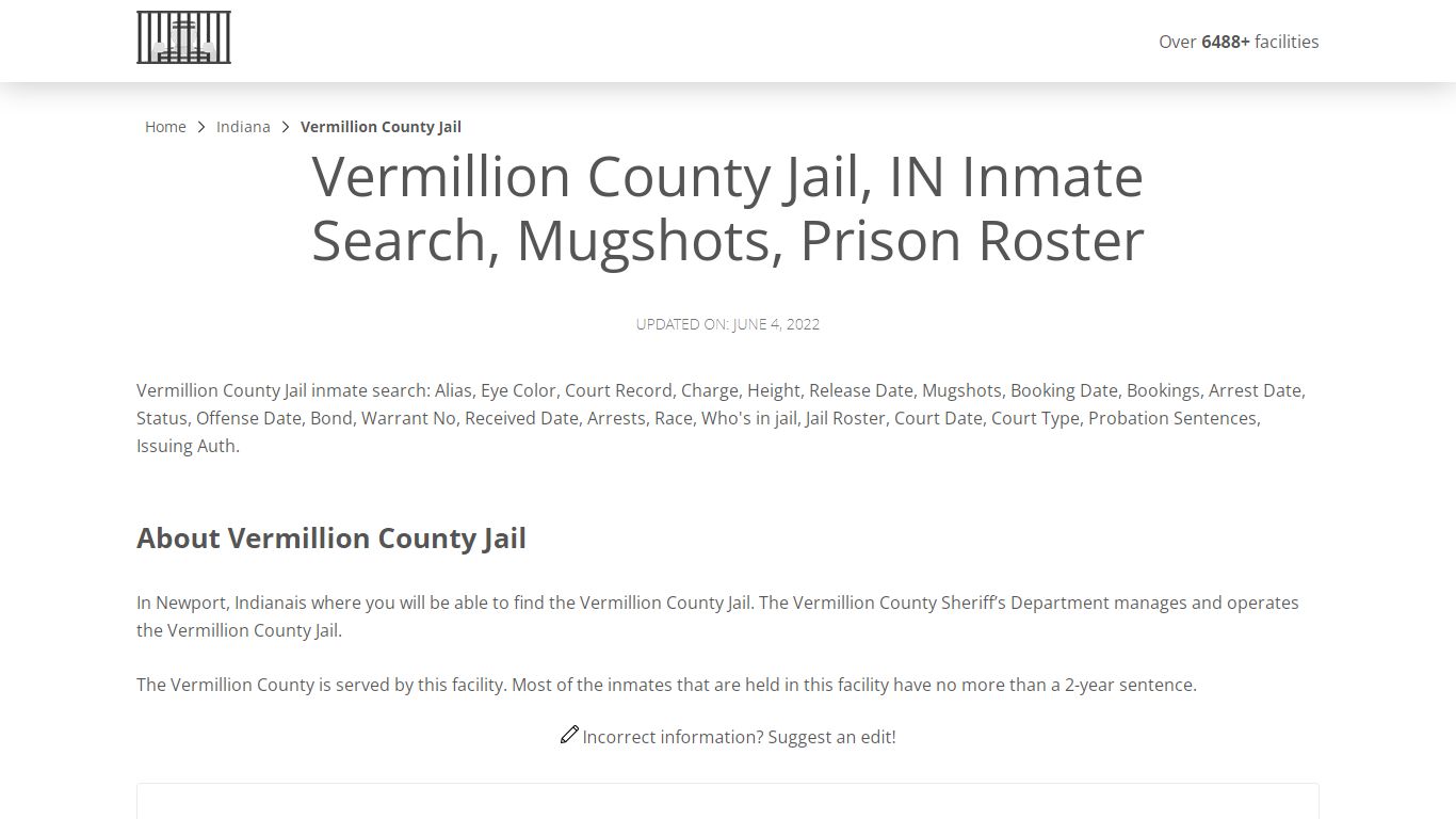 Vermillion County Jail, IN Inmate Search, Mugshots, Prison ...